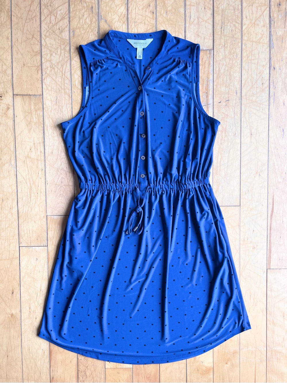 Addition Elle Blue Polka Dot Sleeveless Shirt Dress with Drawstring Waist Size X